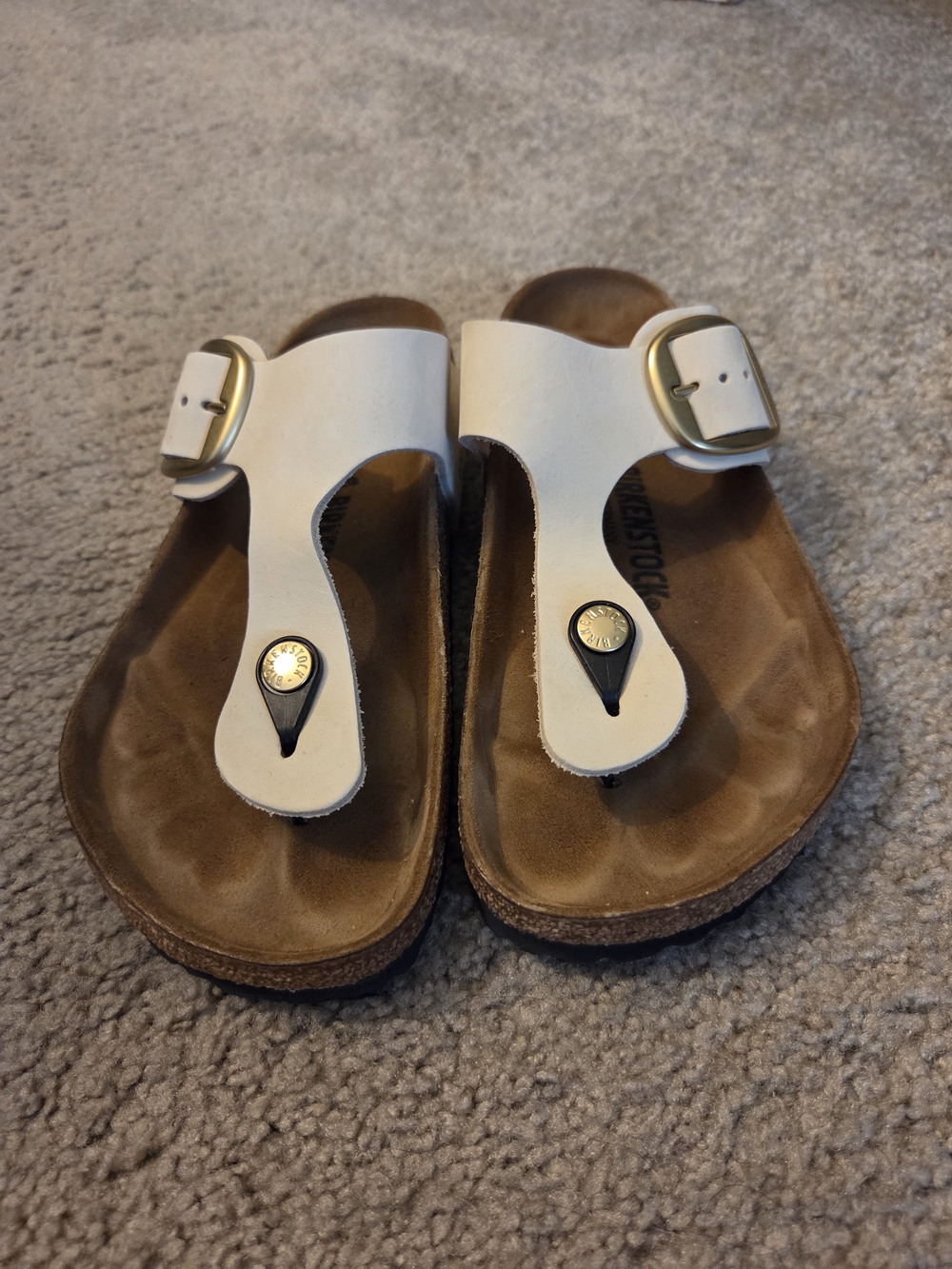 Birkenstock Womens Cream/Ecru Thong Sandals with Buckle - Picture 3 of 8
